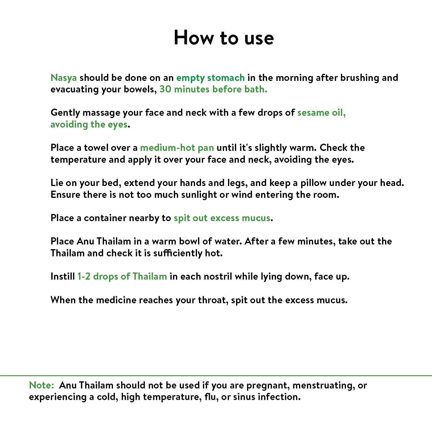 How to use Anu Thailam nasya oil step-by-step directions for nasal drops on an empty stomach – Kerala Ayurveda India