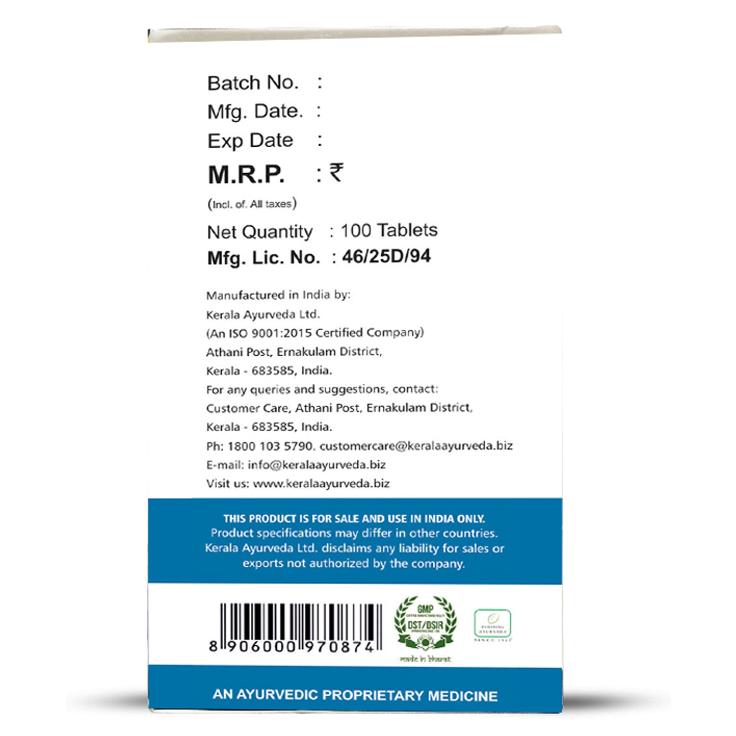 Side panel listing full herbal ingredient formula and doses for 700 mg PROSTACT Ayurvedic tablets.