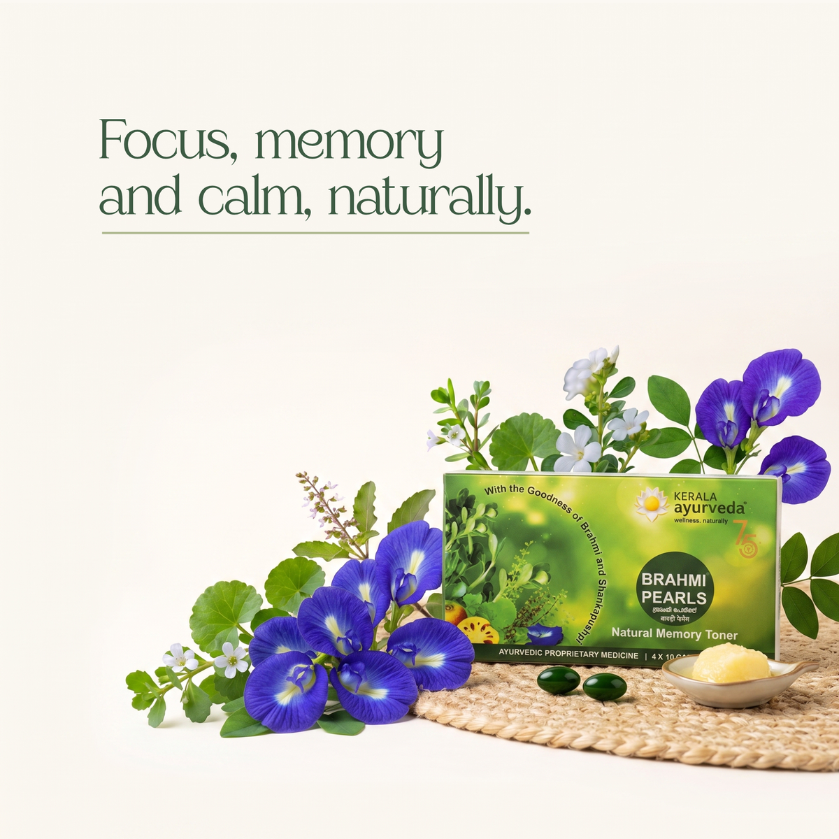 Brahmi Pearls for Memory, Focus, Mental Clarity & Stress Relief (40 Nos)