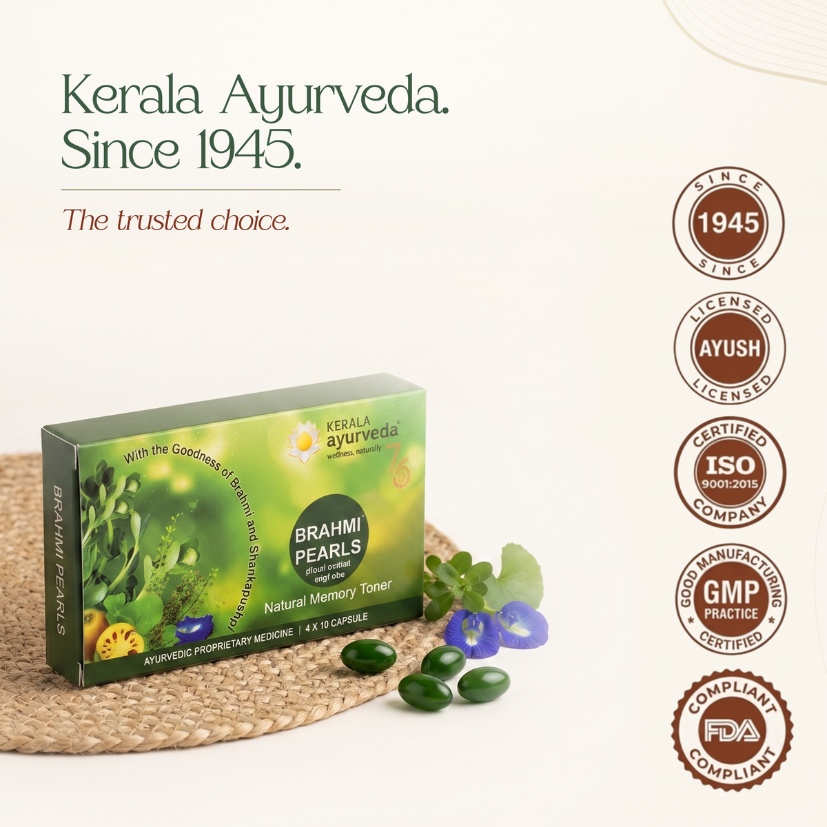 Brahmi Pearls for Memory, Focus, Mental Clarity & Stress Relief (40 Nos)