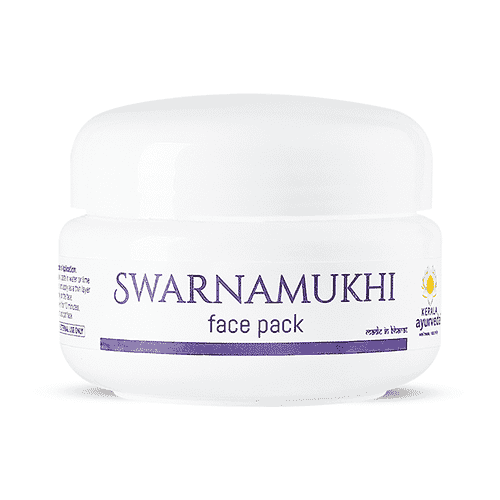  Front view of a white jar of Kerala Ayurveda Swarnamukhi Face Pack with a white lid. The label features the product name in purple text and the Kerala Ayurveda logo. – Kerala Ayurveda India